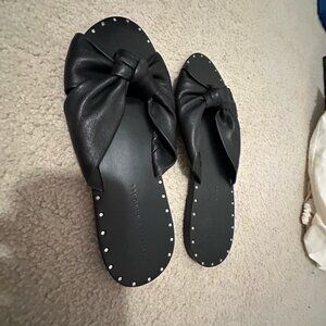 Loeffler Randall Bow Slide Sandals – Black Leather – Size 8.5